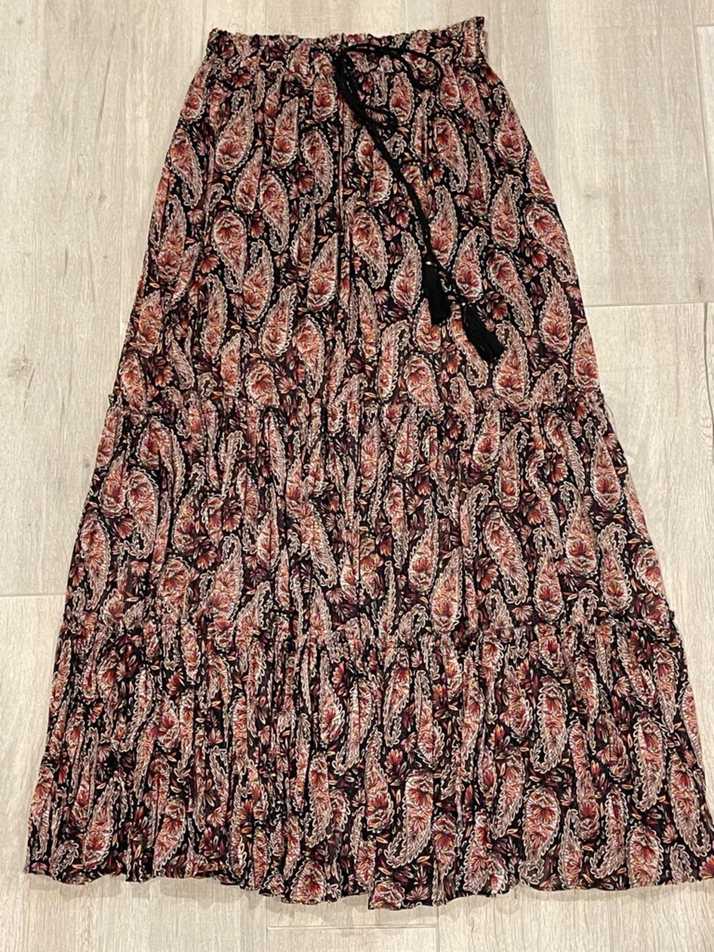 ZARA Boho Paisley Maxi Skirt XS Tiered Flowing Festival Chic - Picture 1 of 8